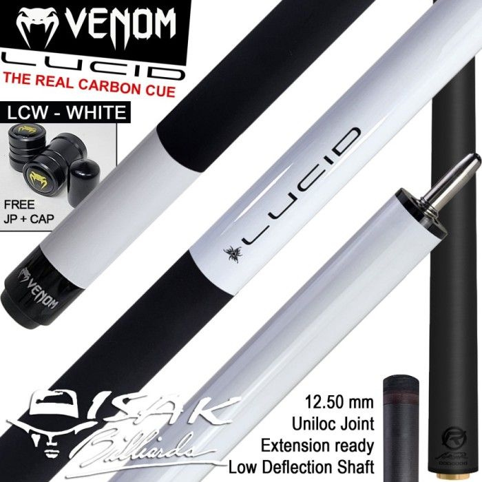 Venom Lucid Carbon LCW White Cue Uniloc Low Deflection Stick Billiard ...