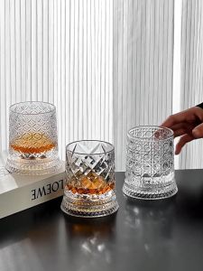 Whiskey Glasses Rotating Whisky Glass with Base 360 Rotate Degrees Crystal Rum Glass for Cocktail Party Drinking