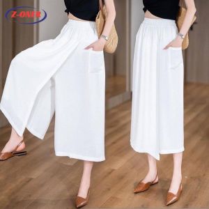 Z-ONER High-waisted Pants Women Split Seven-point Wide-leg Pants Skirt Trousers