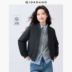 GIORDANO Women Bomber Jackets Waterproof Quilted Lining Bomber Jackets Stand Collar Solid Color Casual Bomber Jackets 13372829