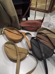 Niche Design Soft Cowhide Triangle Shoulder Bag   New fashion Crossbody Bag   Genuine Leather Adjustable Wide Shoulder Strap Dumpling Bag  #1991