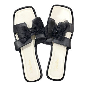 Sandal Slop Pita Glitter 6974 Sandal Empuk Sol Rubber Kekinian Sendal Flat Jelly Wanita Anti-Slip Elastis Hak 3Cm HHG