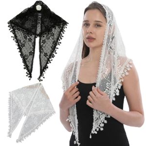 LUXURYLYN Vintage Lace Flower Hair Scarf Thin Cute White Bandanas for Women Casual Chic Style Sweet Headscarf Shawl Photography