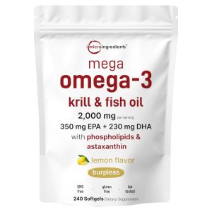 Viên uống Krill & Fish Oil Mega Omega3 MicroIngredients [Hàng Mỹ] - Cải thiện trí nhớ và khả năng tập trung hỗ trợ tinh thần khỏe mạnh hơn.   Cải thiện chức năng xương khớp và đường ruột duy trì hệ tiêu hóa lành mạnh.