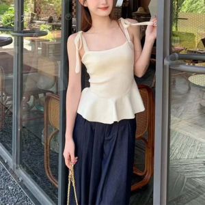 Korean style stylish versatile ribbon vest   sweet  slim fit   camisole top