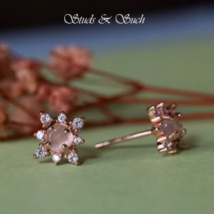 [Studs & Such] 925 Silver Dazzling Geometry with Moonstone Stud Earrings With Cubic Zirconia