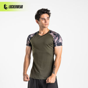 Baju Running Fitness Gym Lari Sport Pria Olahraga Polos Kaos Lengan Pendek Dry Fit Compression Motif Hijau Army Short Sleeve