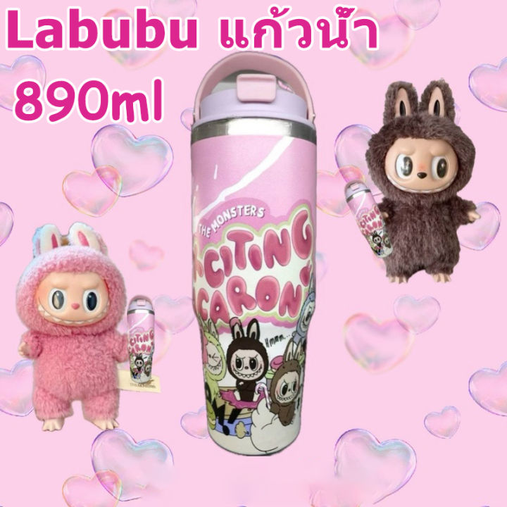 พร้อมส่ง แก้วหูหิ้วlabubu แก้วสแตนเลส304เก็บอุณหภูมิลาบูบู้ ความจุ890ml ...
