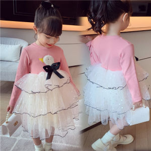 ชุดกระโปรงเด็ก ชุดเดรส ชุดกันหนาว ลายหงส์(พร้อมส่งในไทย)🦢🦢