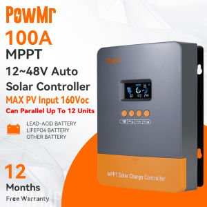 PowMr 100A MPPT Solar Charger Controller 12V-48V Auto Blacklight LCD Regulator Max PV Input 160VDC Support Lifepo4 Battery Can Parallel Up to 12 Units
