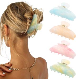 4Pcs Large Acrylic Hair Claw Clips - Strong Hold Thick Hair Banana Barrettes for Women Girls (Hair Clips Banana(gray/champagne/green/pink))