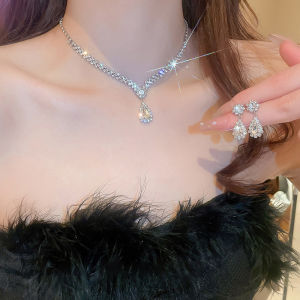 Minwen ต่างหูสร้อยคอพลอยเทียมคริสตัลทรงหยดน้ำแบบเรียบง่ายแฟชั่นสำหรับงานแต่งงานเจ้าสาวแสงไฟเครื่องประดับชุดเครื่องประดับสุดหรู