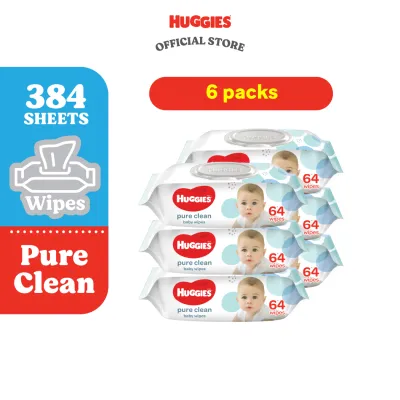 Huggies Baby Wipes Pure Clean Wet Tissue (64s x 6 Packs)