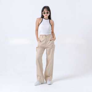 Celana Cargo Wanita Highwaist korea style terbaru bahan dril kulot cargo highwaist loose