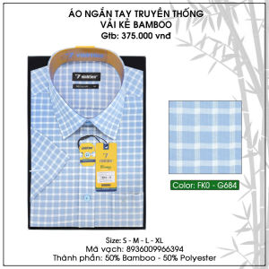 Áo Sơ Mi Ngắn Tay Sọc Caro Bamboo Dáng Regular- Vạt Ngang Vĩnh Tiến 375 Nhiều Màu N2
