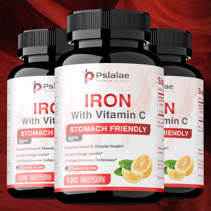 Zat Besi dengan Vitamin C - 65 mg per sajian - Untuk Kekurangan Zat Besi & Anemia, Meningkatkan Produksi Sel Darah Merah - 30/60/120 Kapsul