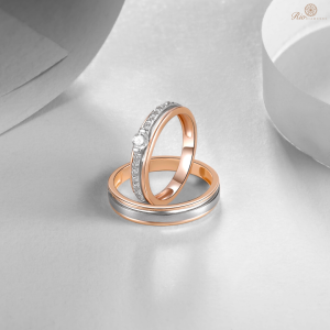 Rio Diamonds Orville Diamond Wedding Ring / Wedding Band 18K White and Rose Gold (Pair)