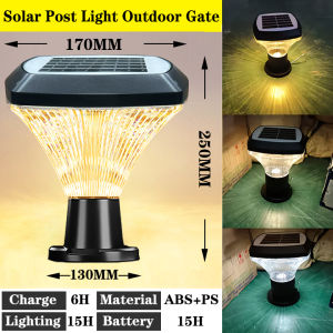 LED Solar Post Light Outdoor Gate 10W Tricolor with Remote Control Garden Column courtyard street Fence Outdoor Gate Light Outdoor Pillar Light Waterproof IP67 gate light