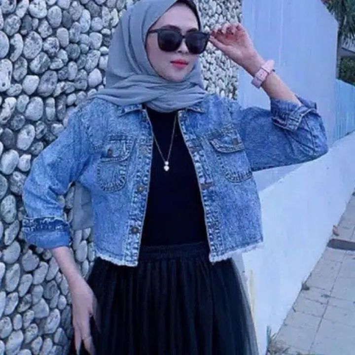 Jaket Jeans Crop Top TRIVELA JAKET JEANS WANITA JAKET CROP WANITA