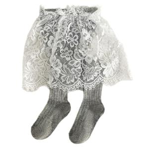 Toddler Girls Lace Ruffle Overlay Tights with Build In Lace Skirt Breathable Cotton Pantyhose Spring Summer Outfits