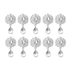 OWMXZL 10Pcs Sparkling Crystal Rhinestone Alloy Brooch Accessories 4.62.4cm Silver Flat Back Alloy Acrylic Water Drop Pendant Creative DIY Crafts Crystal Brooch Wedding Decor