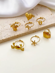 Simple Rings Sea Series Adjustable Opening Rings Stainless Steel Texture Fashion Rings Suitable for Wedding and Parties