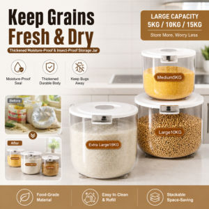 Airtight Rice Storage Container Rice Dispenser Food Grade Large Capacity Moisture Proof Kitchen Rice Bin Storage Box with Measuring Cup