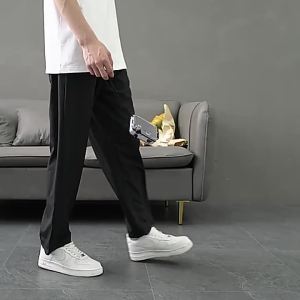 Mens Casual Nine-point Pants Summer Thin Ice Silk Draped Dress Pants Korean Style Trendy Straight Loose Long Trousers