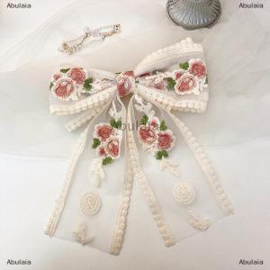 [COD] Abulaia New Embroidered Bow Hairpin Lace Hair Clip Sweet Back Of The Head Duckbill Clip Fashion Hair Accessories For Girl Woman