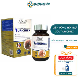 Viên Uống Hỗ Trợ Gout Uricinex Sakura - Giảm Đau Hạ Acid Uric Phòng Ngừa Biến Chứng Gút Lọ 30 Viên