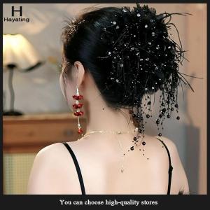 Hayating 1PC Elegant Mesh Flower Hair Clip For Women Elegant Tassel Shark Clip
