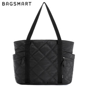 BAGSMART Puffy Tote Bag Women Laptop Hand Bag Travel Totebag Zip Handbag Essential with Compartment