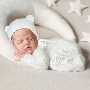 Newborn Mohair Romper with Matching Ears Hat Baby Jumpsuit with Hat Photography Bundle Suitable for Memorable Photos