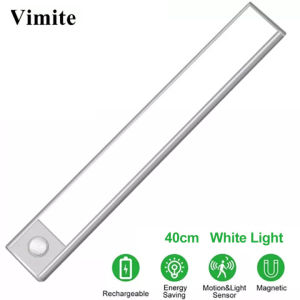 Vimite 20/40CM Wireless Led Magnetic Cabinet Light Bar Motion Sensor Night Lights USB Rechargeable Bedroom Lamp for Room Wardrobe Kitchen Bathroom Hallway Stairs Wall Warm White Lighting