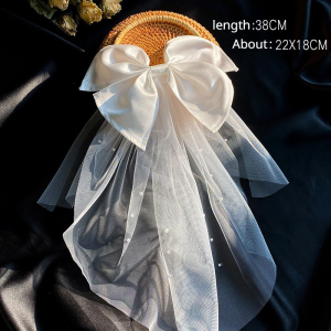 【Local Delivery】New Style / Bow Headdress / Wedding Photo / White Satin / Mesh Hairpin / Bridal Hair Accessories