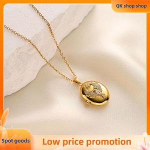✨QK shop✨ Stainless Steel Openable Oval Heart Photo Frame Pendant Necklace For Women Vintage Fashion Jewelry Gifts