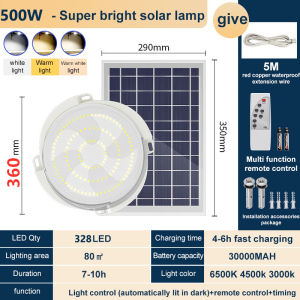 500W lampu taman outdoor 0 tagihan listrik lampu tenaga surya otomatis outdoor IP67 anti air lampu solar cell with remote control suitable for koridor courtyard indoor tahan 24 jam lampu sorot tembak led outdoor Tenaga Surya lampu