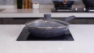 《801》JEETEE Marble Stone Non Stick Kitchen Cookware Set Original 4PCS Cooking Ware Set with Lid Suitable for All Stoves Induction& Gas & Electric and Ceramic Starry Black Collection