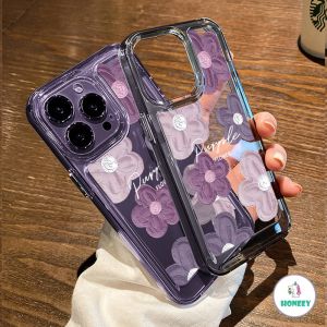 Summer Dark Purple Flower Acrylic Shockproof 4 Corners Phone Case for IPhone 14 13 12 11 Pro Max Ultra Crystal Sweat Resistant Soft TPU Back Cover