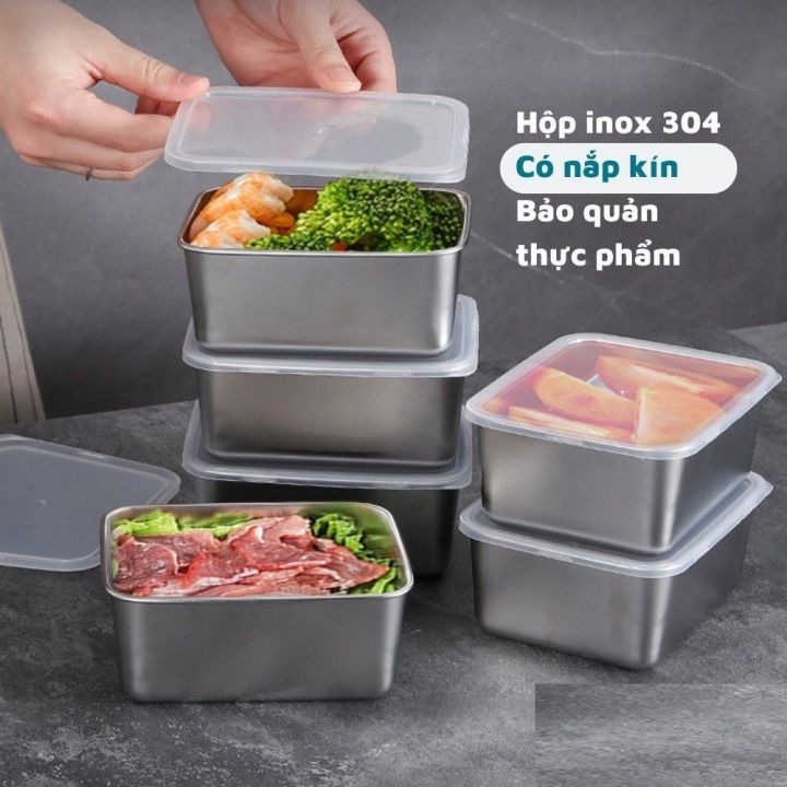 Hộp đựng thức ăn inox có nắp đậy kín bảo quản thực phẩm tươi ngon trong ...