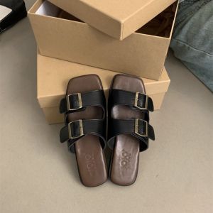 IELGY Vintage Birkenstock Slippers PU 2024 Fashion Summer Flat Sole Soft Sole Sand