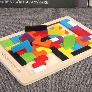 Mainan Anak Edukasi Puzzle Kayu Tertis / Block Edukasi Shape Wood Intelligance Tangram Tetris