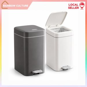 【Rainbow Culture】 Pedal Trash Bin Press to Open Waste Bin with Lid for Bathroom Kitchen and Bedroom 10L 15L 20L