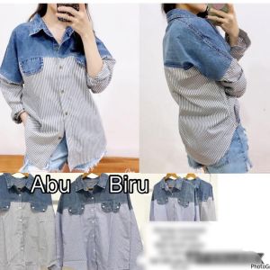 KEMEJA WANITA ATASAN KOMBINASI DENIM JEANS OVERSIZE 044 JEANS