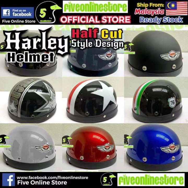 Helmet Half Cut Harley Steng Kura wth cutting Design MHR Red