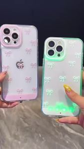 Cross-Border Application iPhone17 Pink and White Bowknot Flashing Phone Case Internet Celebrity 16 Voice-activated Sensor Call