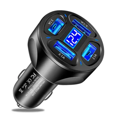 66W 4 USB Digital Display Car Charger Fast Charge QC3.0 Phone Charging Car Charger Adapter