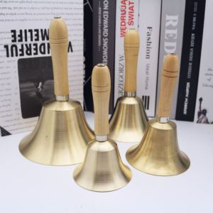 TEENI Portable Super Loud Hand Bell Multi-Purpose Wooden Handle Solid Brass Call Bell Decorative Sturdy Brass Ringing Handbells Elderly