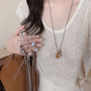 JPTD Colorful Water Drop Pendant Necklace Sweater Chain Casual Wear Tassel Pendant Necklace Fashion Silver Plated Collarbone Chain Women Accessories