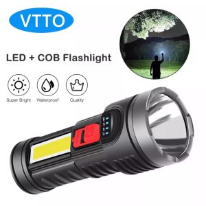 VTTO Super Bright LED Flashlight USB Rechargeable Torch Light COB Searchlight 4Modes Outdoor Searchlight